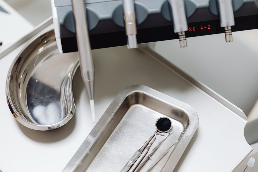 Dental instruments on a tray